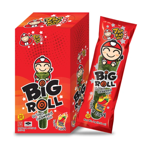 Tao Kae Noi Big roll Grilled Seaweed Thailand Snacks (1 Box - 12pcs + 1pcs X 3g) Spicy